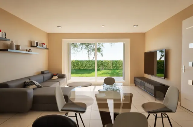 Villa bifamiliare a Carzago Riviera, soggiorno con cucina