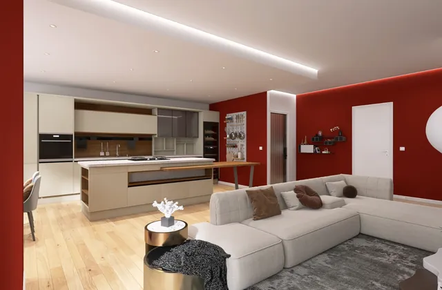 Quadrilocale, il soggiorno in rendering 3D