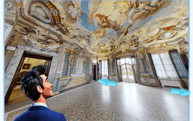 Un virtual tour di un soggiorno visto su tablet