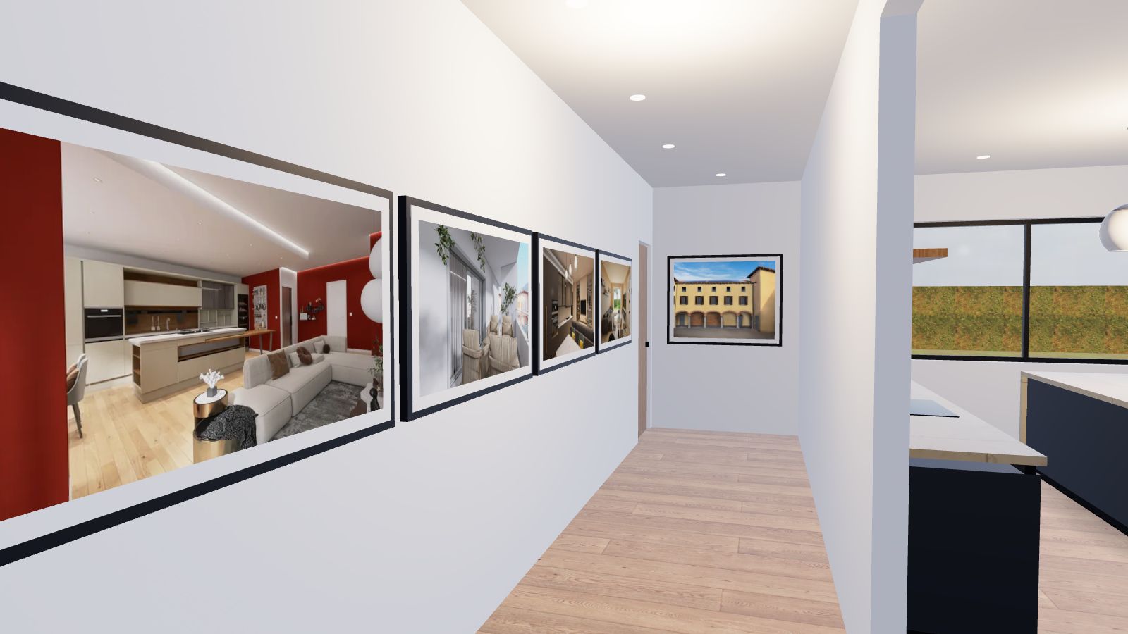 La galleria con i lavori veri di Prosphera appesi alla parete